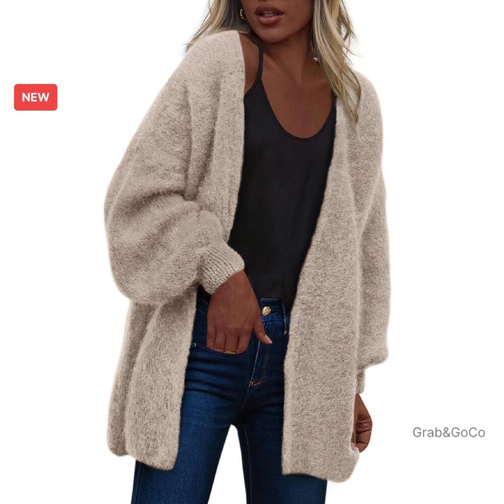 Oversized Open Front Cardigan Slouchy Knit Sweater Drop Shoulder Chic